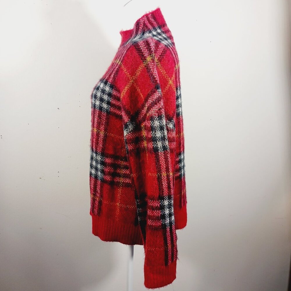 NWT Mudpie, Red Jenson Plaid, Mock, Pullover Sweater, Wide Sleeve, Sz Small Cozy - Picture 8 of 16